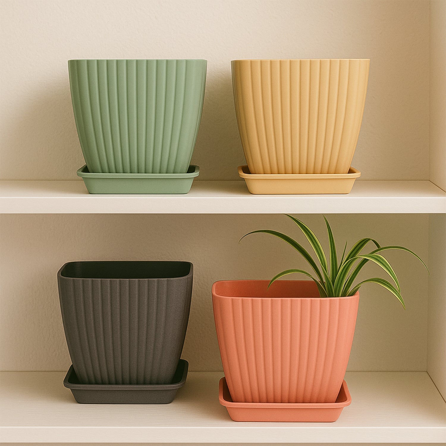 Trendy Square Plastic Flower Pots Set of 5 Trendy Square Plastic Flower Pots Set of 5